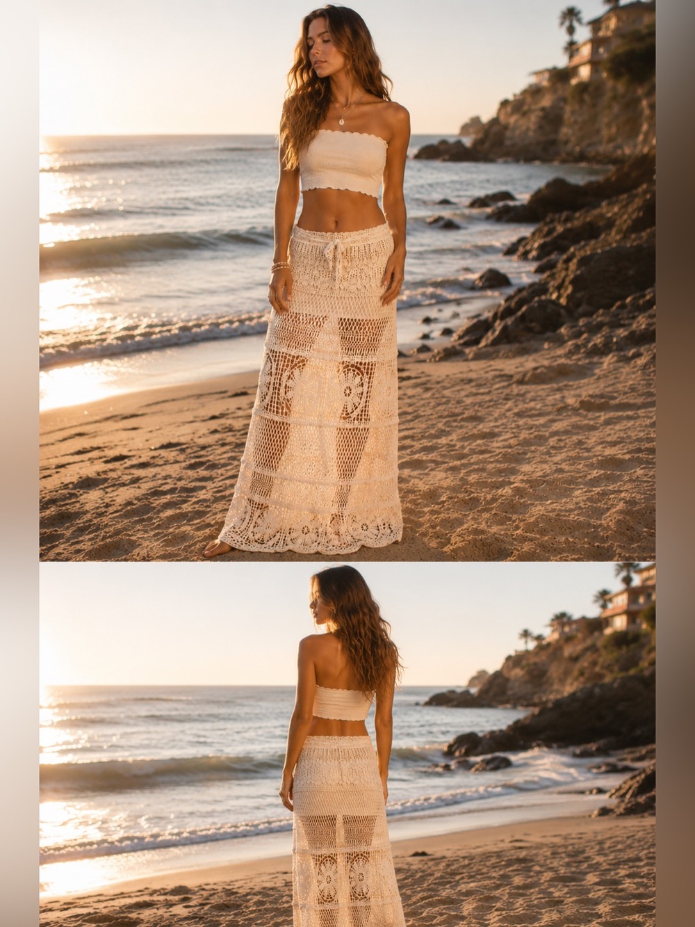 Boho Mermaid Crochet Maxi Skirt Coastal Cowgirl BeachFairy Festival Vibes Size L